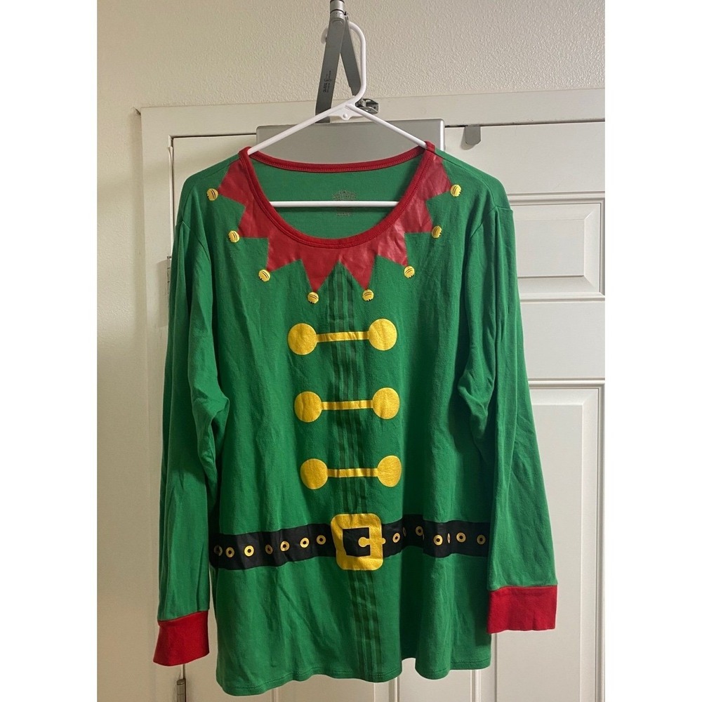 Wondershop Womens 2X Christmas Elf Pajama Set Green Striped Cotton Sleepwear